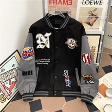 美式复古字母刺绣棒球服加棉外套男情侣棉衣夹克M90-P65加棉P75，男装夹克，星座308B-2