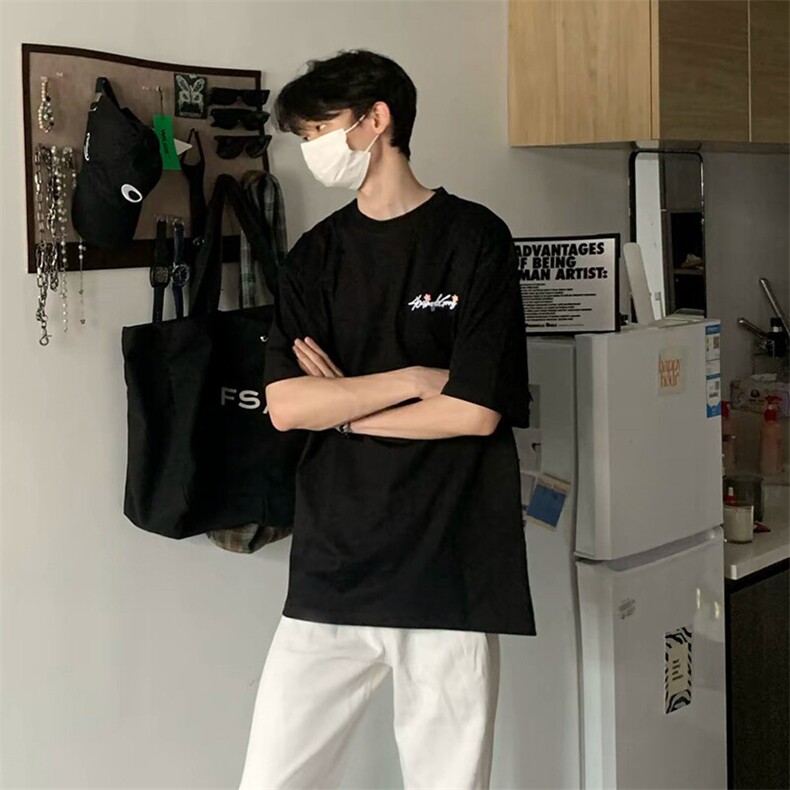 万针全刺绣工艺抖音得物高品质260克重磅纯棉双纱美式高街短袖T恤,男装T恤,电商A486-1