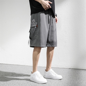 7XL-M条纹工装休闲短裤男2023夏季新款胖子宽松五分裤加肥加大码图片