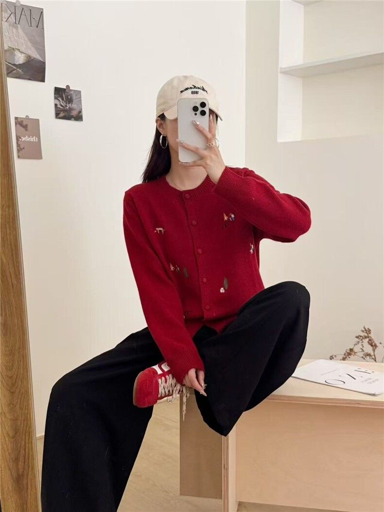 2025年秋季通勤单件长袖七针加厚刺绣开衫，女装针织衫/毛衣，尚雪电商供货