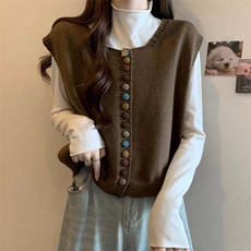 时尚百搭高级感休闲无袖针织开衫背心马甲早秋新品，女装针织衫/毛衣，萱芳婷羊绒
