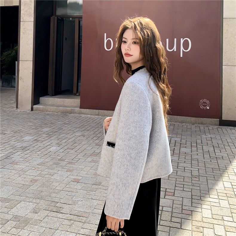 小香风双面羊毛外套女秋冬新款韩系氛围感时尚高级感短款呢子大衣,女装毛呢外套,2C090