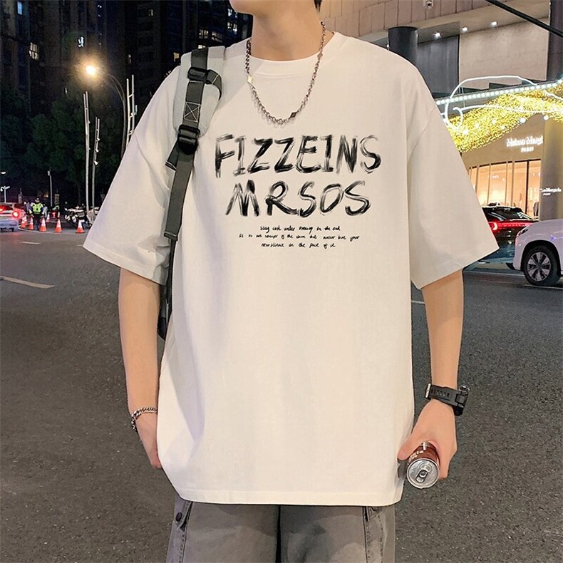 T853大码宽松纯棉运动圆领体恤衫oversize短袖T恤男重磅T,男装T恤,星座304A-1