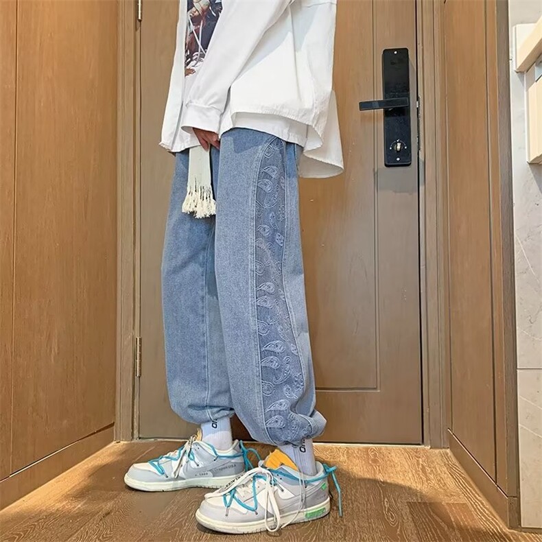 牛仔裤男2023秋季新款宽松直筒抽绳束脚裤休闲九分裤K4538-P46,男装牛仔裤,星座512-3
