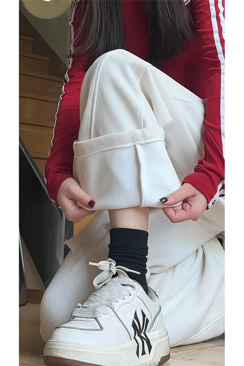 秋冬欧棉绒裤子男潮流宽松垂感直筒裤加绒运动阔腿卫裤休闲弯刀裤,男装休闲裤,电商A309