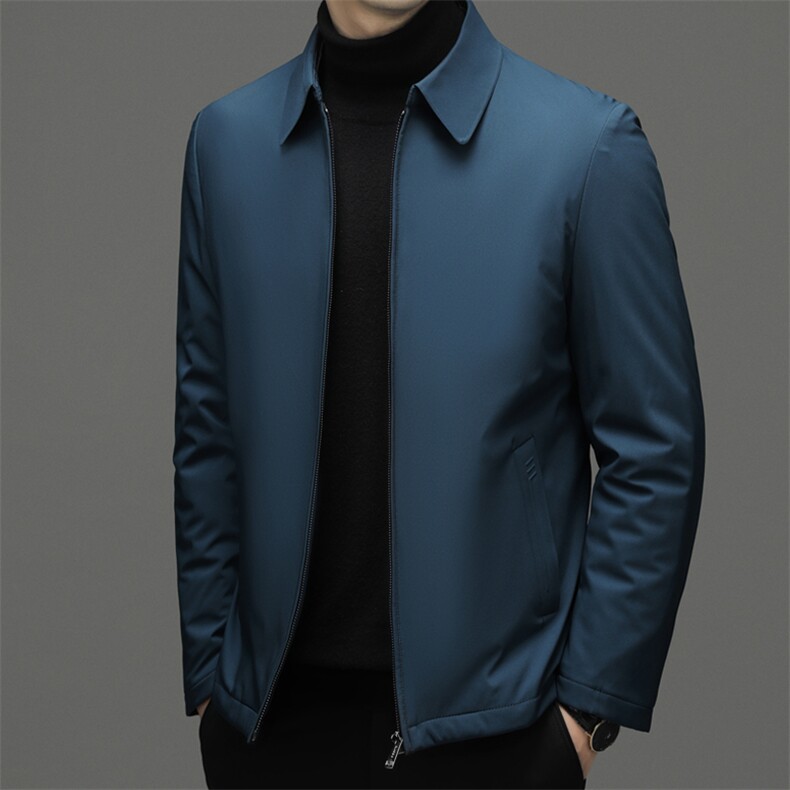 冬季新款羽绒服男2023年中年宽松免烫翻领上衣加厚保暖白鸭绒外套图片