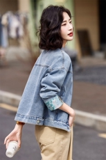 蓝色韩系休闲气质蕾丝拼接牛仔外套女2025早春新款小个子百搭夹克，女装短外套，靓衣阁