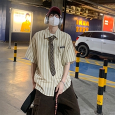 特P40无差价夏季新款潮流设计条纹短袖衬衫-HC2280相机风，男装衬衫，电商A003