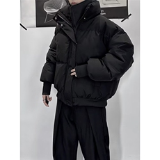纯色假两件立领短款棉服外套男女同款冬季加厚面包服保暖黑色棉衣，男装棉衣，星座506A