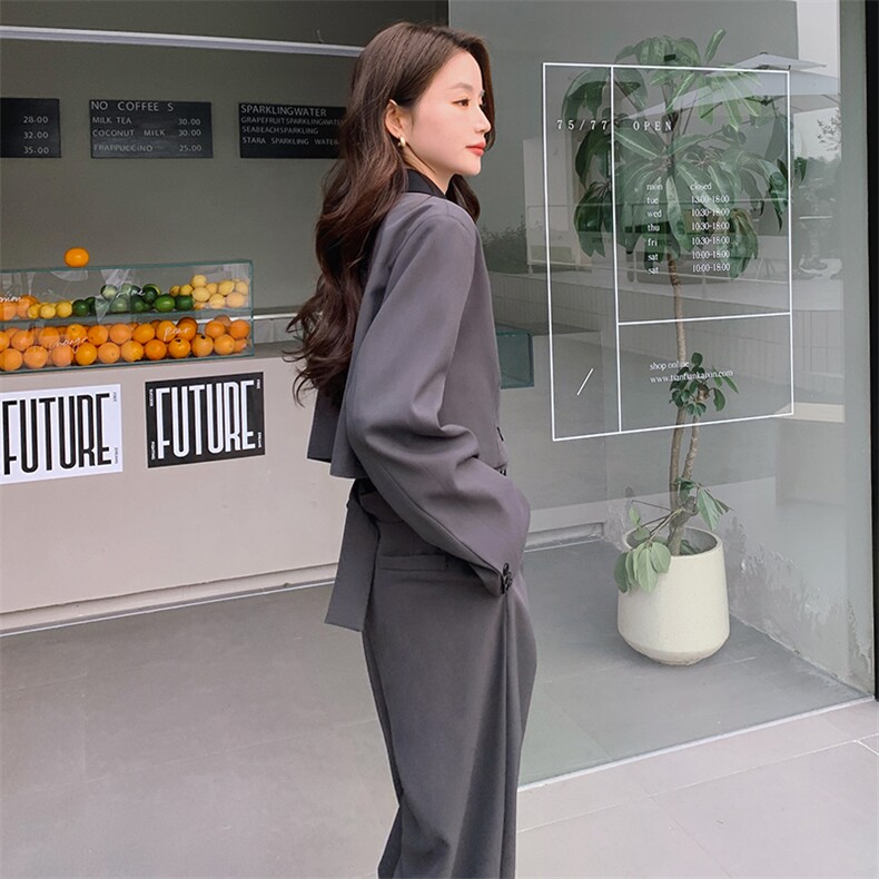 拼接小西装2024年春秋季新款裤腿西裤两件套款号A9810-P165-K228,女装西装,浙宝305