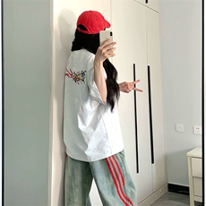 万针全刺绣工艺抖音得物高品质260克重磅纯棉双纱美式高街短袖T恤，男装T恤，电商A486-1