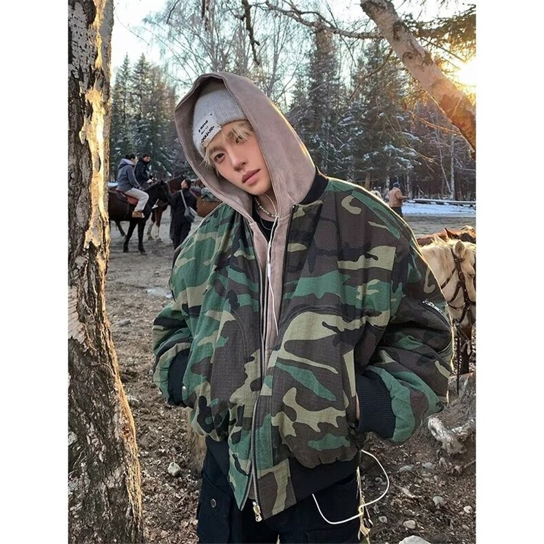 网图美潮全棉双面穿短款迷彩飞行员夹克棉服外套W1928/特P105，男装夹克，电商B350