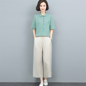 妈妈夏装2024新款太洋气时尚短袖棉麻套装中年女夫人一整套装图片
