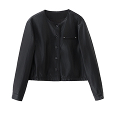 【春季女装新款】2026大量现货春季时尚优雅圆领小香风短款皮衣，女装皮衣，缘衣格