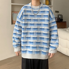现货品质抖音针织毛衣棋盘格针织毛衣A367M2308P65控88，男装针织衫/毛衣，电商A367