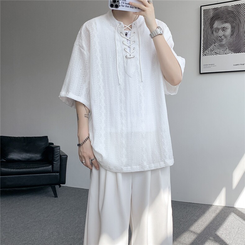 CS71555-P35特控68大码夏季提花复古绑带短袖T恤,男装T恤,电商D232