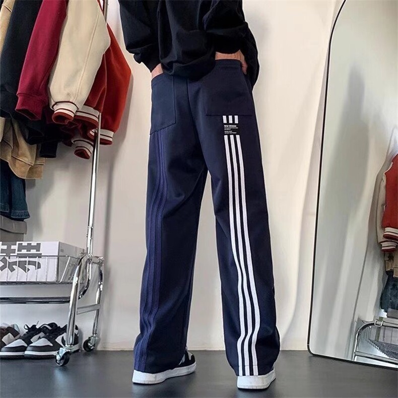 男春秋款三条杠条纹直筒卫裤美式宽松垂坠感休闲裤X06-P42,男装休闲裤,星座208-5