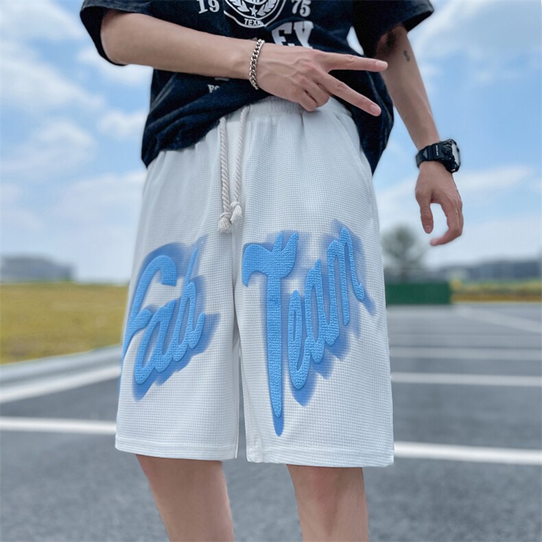 华夫格短裤男运动美式发泡宽松休闲五分中裤HDK234-P25K控38图片