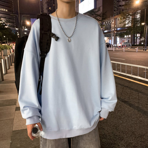备货20W+！八色可选！2023春季纯色宽松港风落肩圆领卫衣WY100P25，男装卫衣，电商B220