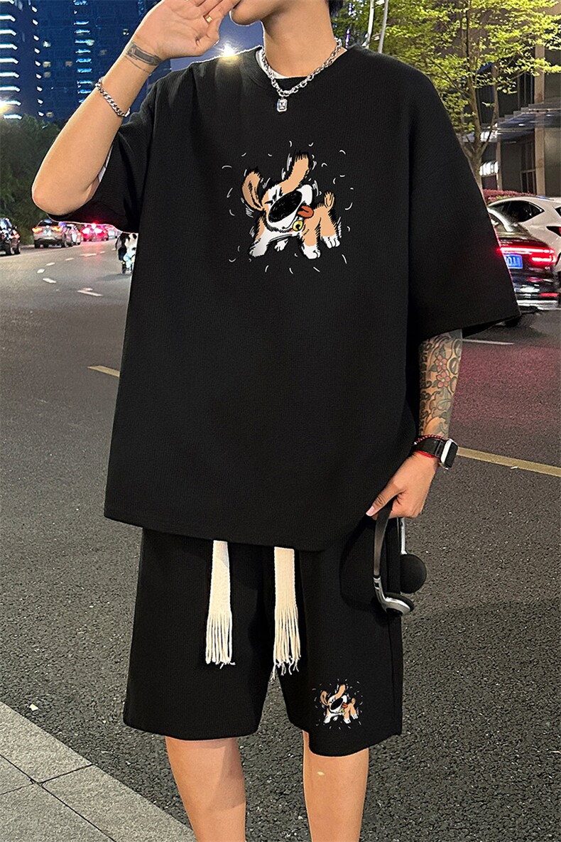 套装！华夫格套装短袖T恤短裤男TZ229-特P38,男装牛仔裤,电商B367