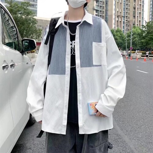 长袖衬衫春款男港风潮流拼接衬衫K8906P34图片