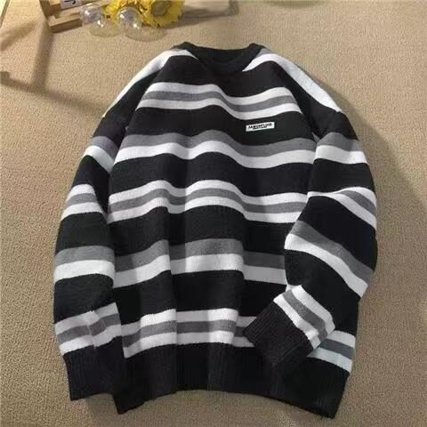 M01-P38秋冬季情侣装毛衣男女同款外套加厚慵懒宽松条纹仿,男装针织衫/毛衣,电商B323A