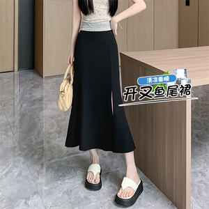 中长款鱼尾半身裙女夏季新款2024时尚通勤高腰开叉西装裙子图片