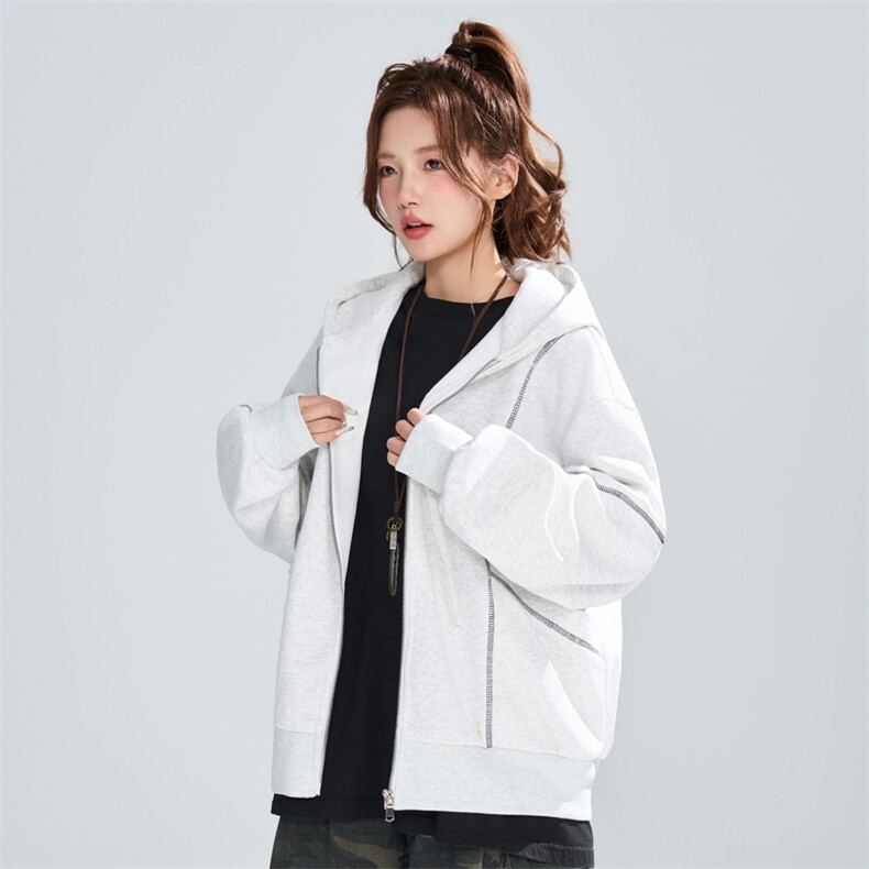 宽松休闲明线连帽开衫女春秋潮流百搭设计感外套XZ309JK8007P72,女装短外套,星座309（原A406）