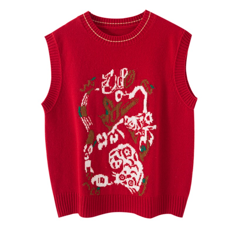 2025年秋季时尚百搭通勤简约休闲五福临门马甲，女装马甲，佰米娇羊绒