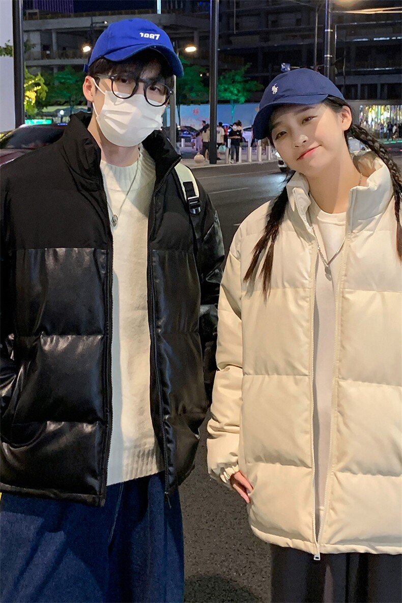 新款PU皮棉衣男士外套宽松冬装加厚港风学生帅气面包服M6689-P100,男装棉衣,星座815-2