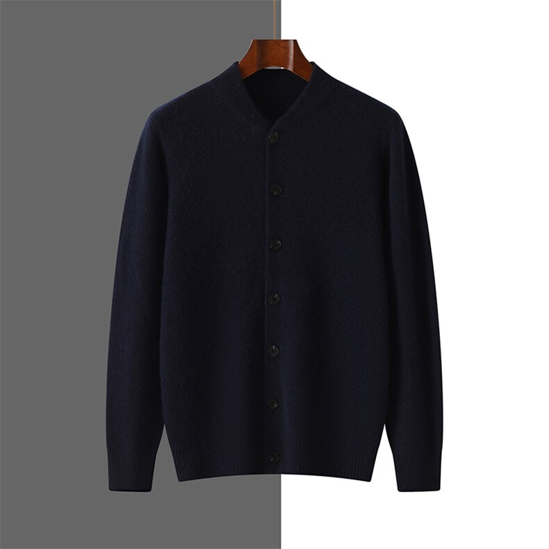 时尚男士羊绒开衫秋季新款加厚保暖月牙领针织衫品质商务休闲毛衣，男装羊绒开衫，隆格羊绒