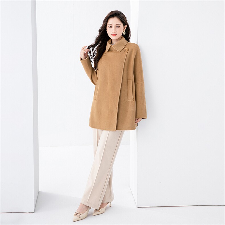 羊毛2024秋冬款双面大衣女装小个子短款毛呢外套,女装毛呢外套,高哲羊绒
