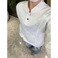 ZW03-P31花灰色亨利领长袖t恤男秋季cleanfit正肩polo衫重磅，男装Polo衫，电商B323A