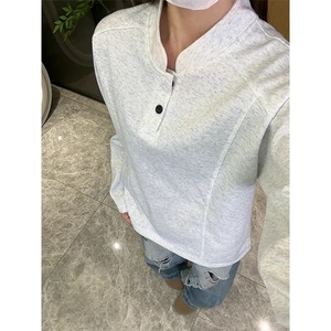 ZW03-P31 花灰色亨利领长袖t恤男秋季cleanfit正肩polo衫重磅图片