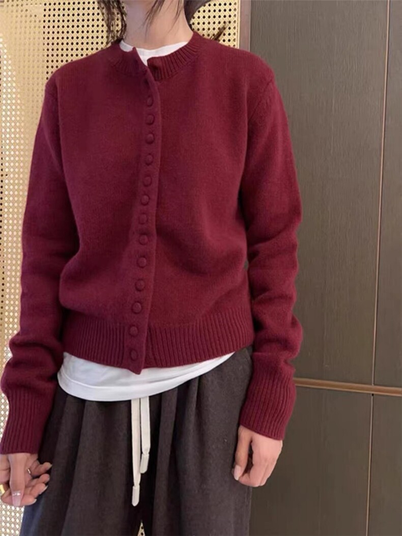 2025年夏季时尚百搭女士开衫单件长袖常规款单排扣落肩袖,针织衫/毛衣,春贝羊绒
