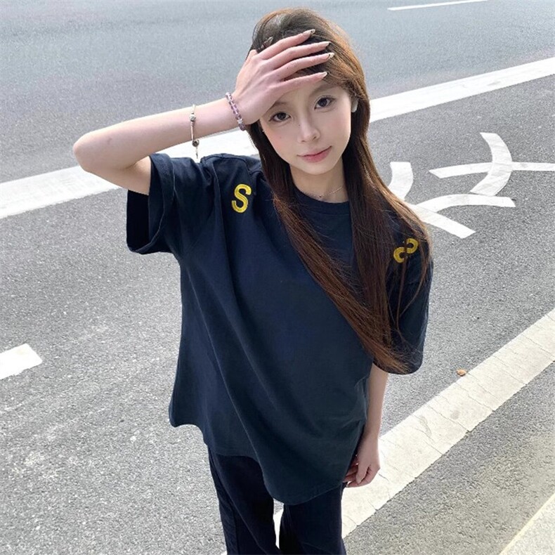万针全刺绣工艺抖音得物高品质260克重磅纯棉双纱美式高街短袖T恤,男装T恤,电商A486
