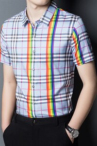 衬衫短袖2023夏季新款男士商务休闲条纹无痕免烫衬衣休闲短袖衬衫图片