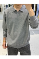 松弛自洽‘老钱风格调混纺极简百搭POLO针织衫长袖H58020/P70，男装针织衫/毛衣，电商A243