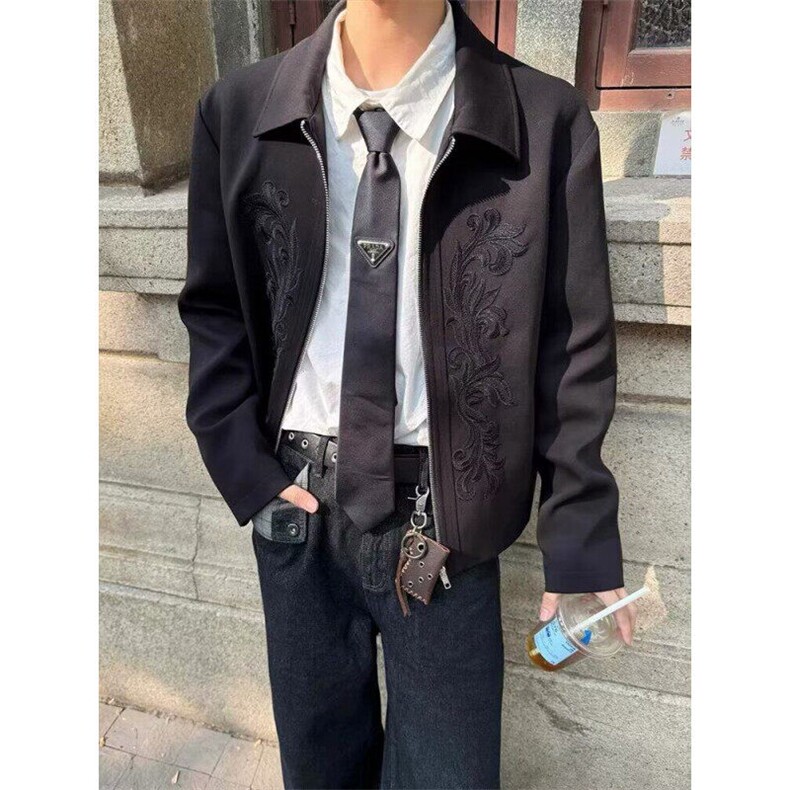 【有货】DHT153-特P68春季美式复古刺绣翻领垫肩夹克男痞帅外套潮,男装夹克,星座603-2