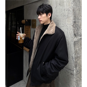 双面穿立领座山雕外套男冬季加绒加厚棉服短款夹棉外套,短外套怎么搭配过膝靴图片