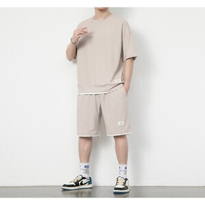 7536-P55华夫格短裤套装男士夏季短袖男装运动潮牌宽松休闲五分裤图片