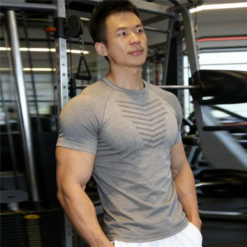 美式无缝提花运动短袖速干训练健身弹力修身圆领上衣T恤DT42P35，男装T恤，电商D256-1(原A064-1)