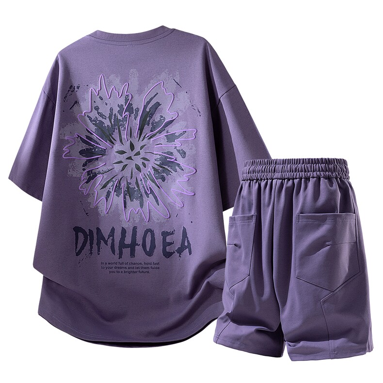 夏季美式潮牌发泡印花短袖T恤休闲短裤两件套装TZ888115特P45控88，男装牛仔裤，电商A309