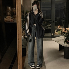 条纹麂皮绒外套女2025年春款立领开衫宽松夹克女C797-P100，男装夹克，星座911-2(原星座613-2）