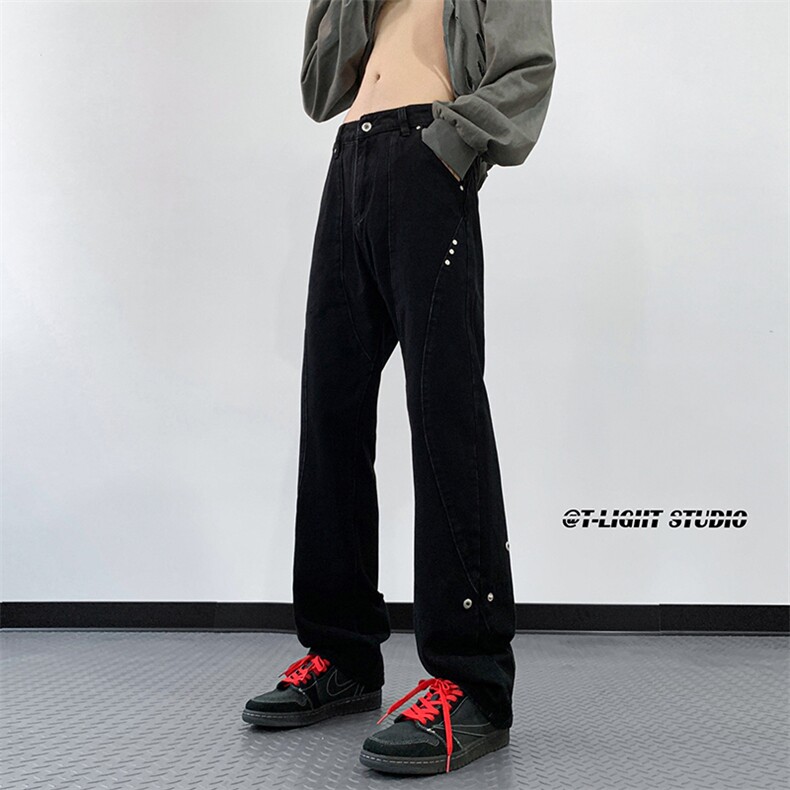 B221美式ins高街暗黑小众个性铆钉小脚牛仔裤LK23142-P65控88,男装牛仔裤,电商B221