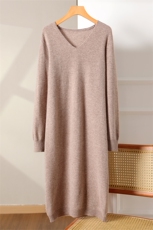 秋冬新款V领A类超柔羊毛衫女中长款连衣裙气质显瘦针织，女装连衣裙，松航羊绒