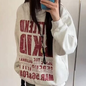 W102-P40 2025秋冬款美式连帽卫衣男小众印花高街潮牌休闲百搭图片