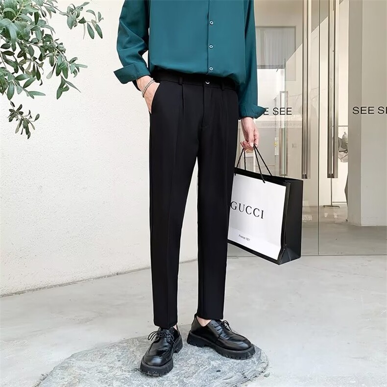 小西裤男九分修身直筒休闲裤男士高级垂感黑色西装裤子秋季KM06,男装休闲裤,星座1116A-2（原606A-1）