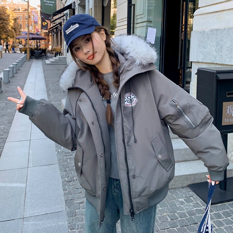 大毛领连帽棉衣外套女装秋季加厚保暖派克服短款显瘦面包棉服棉袄,男装棉衣,星座218-8