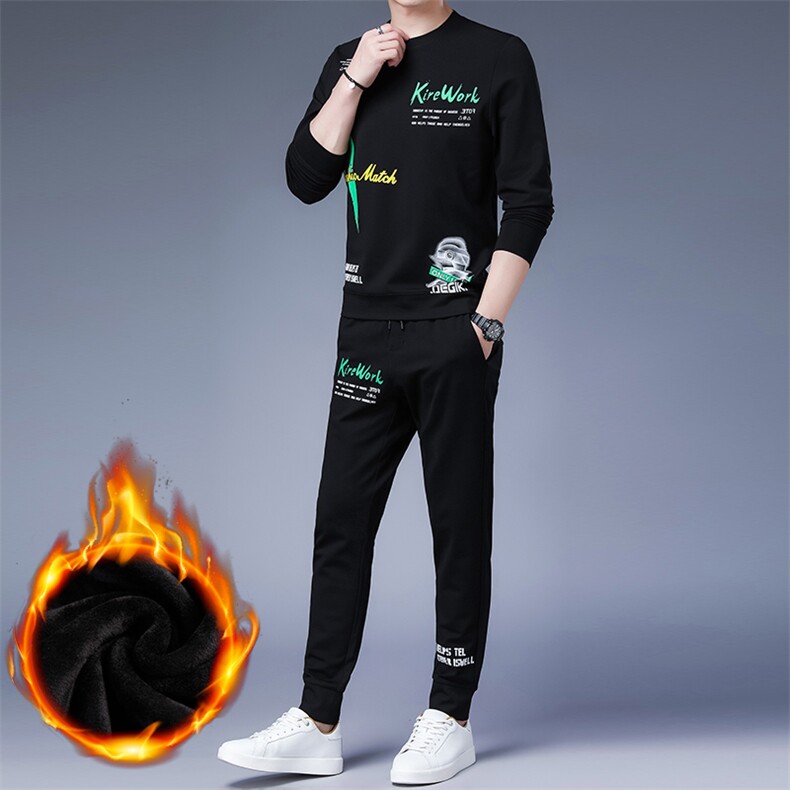 中年男士运动套装春秋季商务休闲圆领印花运动服卫衣男套装潮,男装休闲套装,电商B212（原钱塘6029）